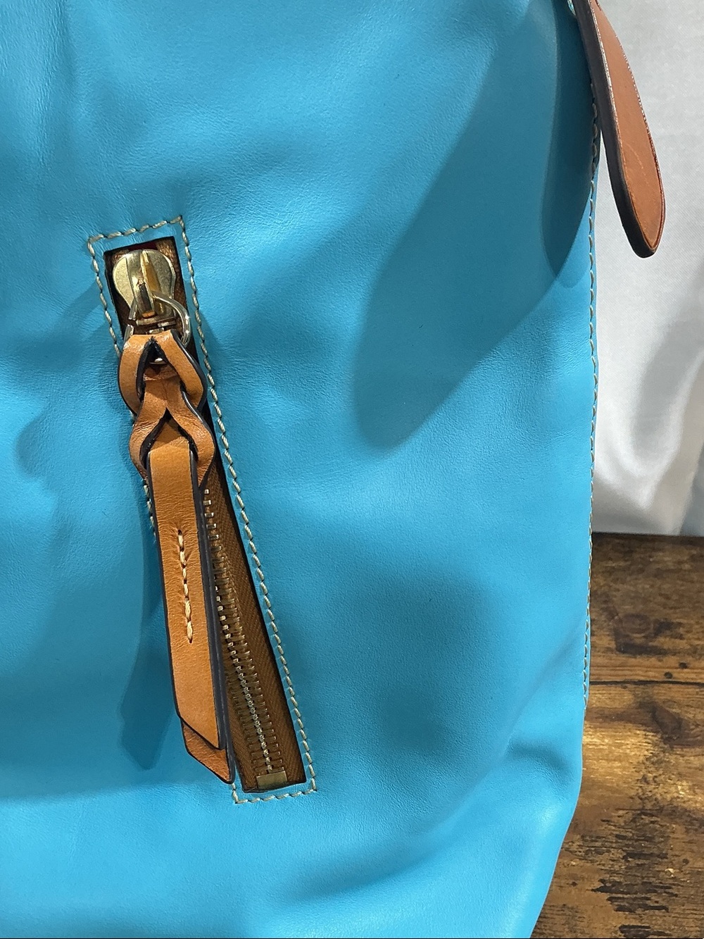 Dooney & Bourke Turquoise Nylon Shoulder Bag with Tan Leather Accents - Picture 4 of 16